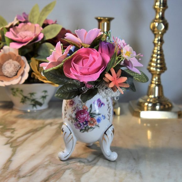 Beautiful hand-painted, footed, vintage, egg shaped vase with Sola flowers - Picture 2 of 12